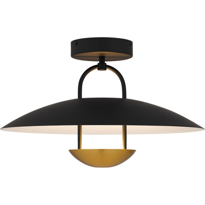 Quoizel Bingham 18in Semi-Flush Mount | Modern Matte Black and Gold White Metal | Bedroom & Hallway Ceiling Light | 18 x 18 x 11 in | Model BIN1718MBK