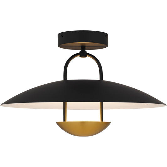 Quoizel Bingham 18in Semi-Flush Mount | Modern Matte Black and Gold White Metal | Bedroom & Hallway Ceiling Light | 18 x 18 x 11 in | Model BIN1718MBK