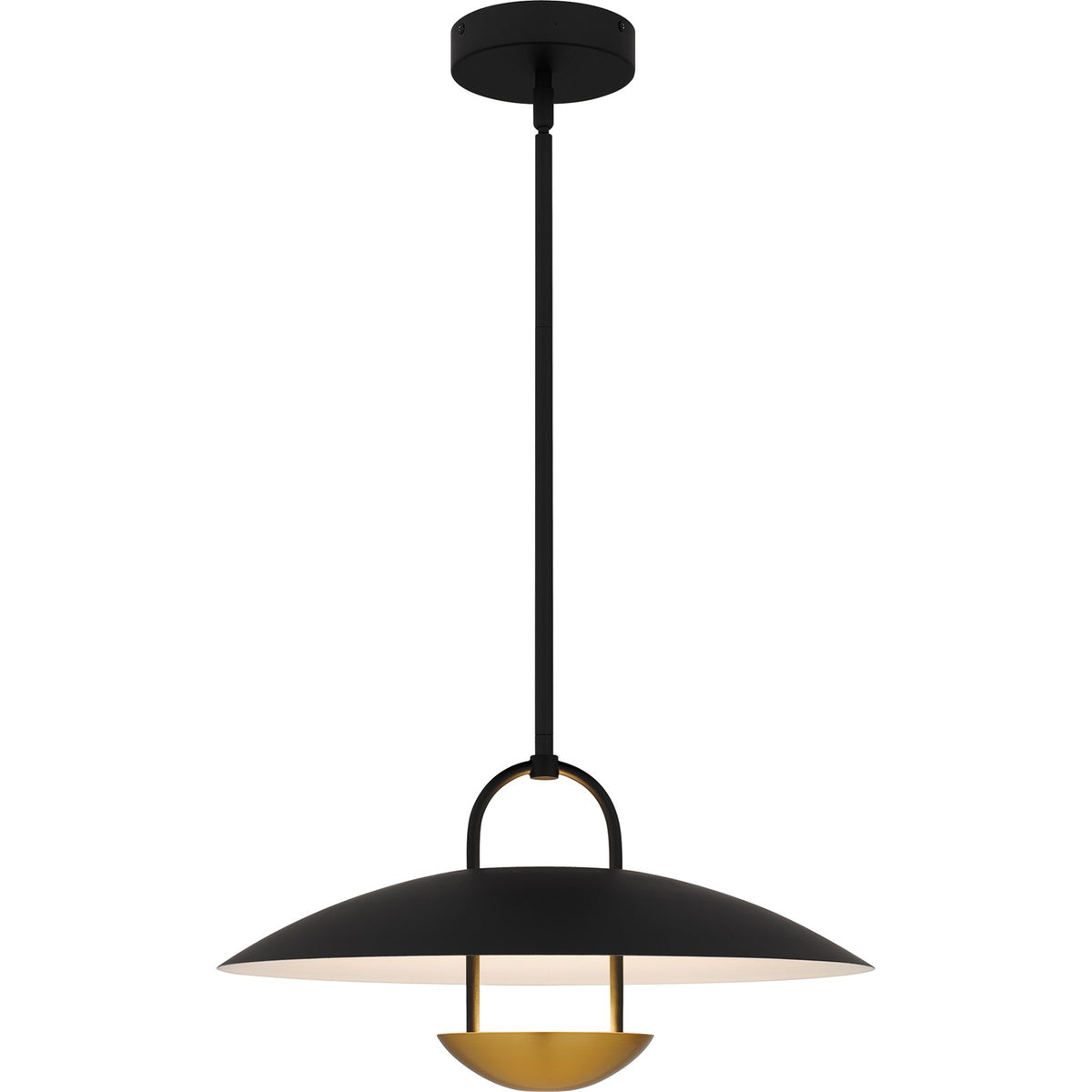 Quoizel Bingham 18in 1-Light Pendant | Modern Matte Black and Gold Metal | Kitchen Island & Dining Room | 18 x 18 x 9.75 in | Model BIN2818MBK