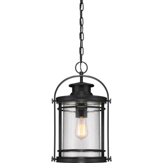 Quoizel Booker 10in 1-Light Outdoor Lantern | Industrial Mystic Black and Clear Seedy Glass | Entryway & Porch | 10.5 x 9 x 17.75 in | Model BKR1910K