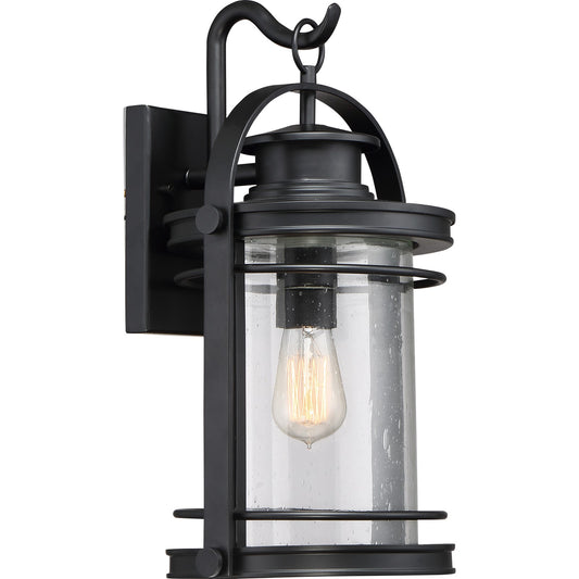 Quoizel Booker 11in 1-Light Outdoor Wall Sconce | Traditional Mystic Black and Clear Seedy Glass | Porch & Entryway | Model BKR8410K