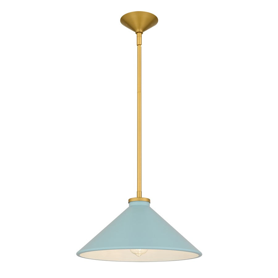 Quoizel Bradbury 1-Lt Pendant, Light Blue Shade/Brushed Gold - BRADB1814BRG