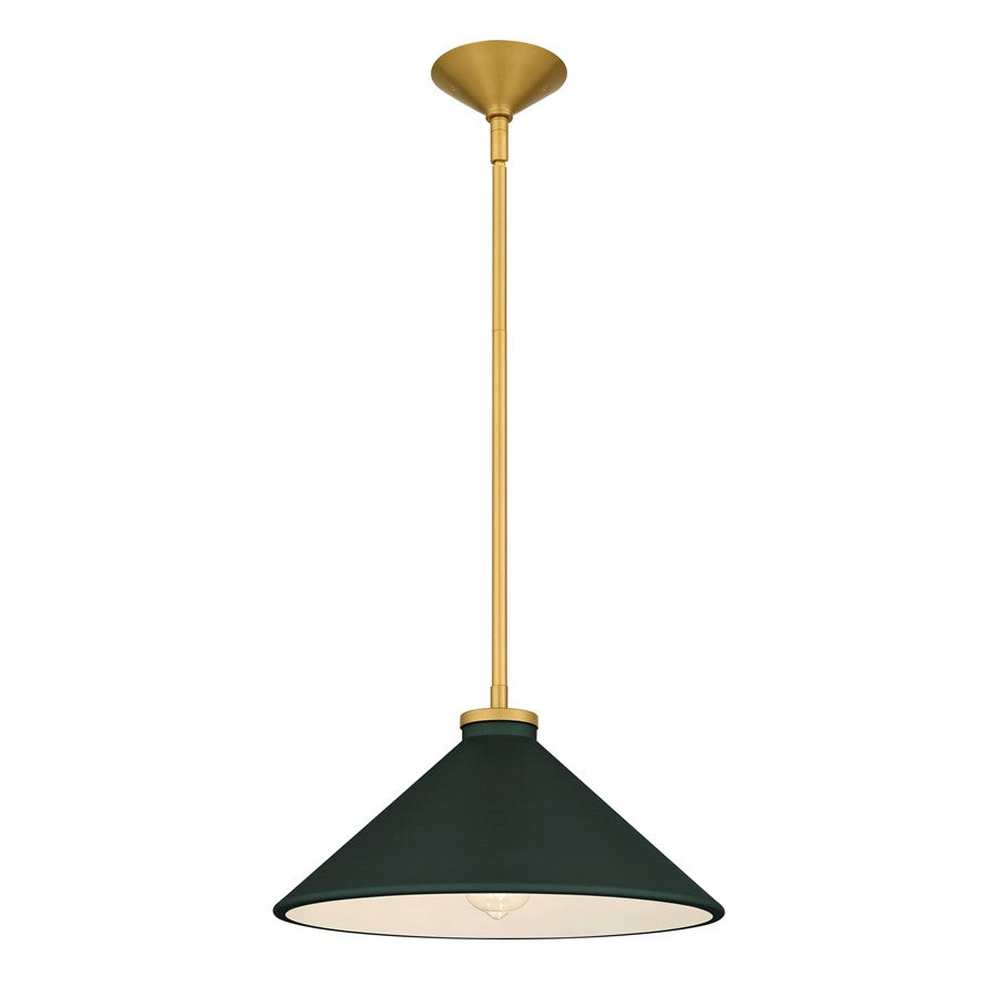 Quoizel Bradbury 1-Lt Pendant w/Dark Green Shade, Brushed Gold - BRADE1814BRG
