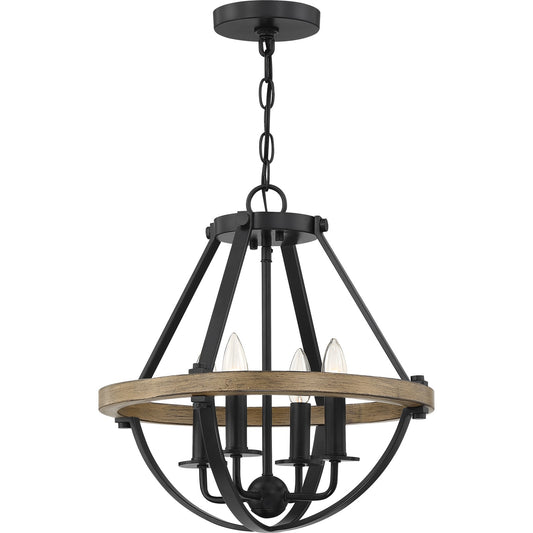 Quoizel Bartlett 16in 4-Light Pendant | Modern Earth Black and Painted Wood | Kitchen Island & Dining Room | 16 x 16 x 17 in | Model BRL2816EK