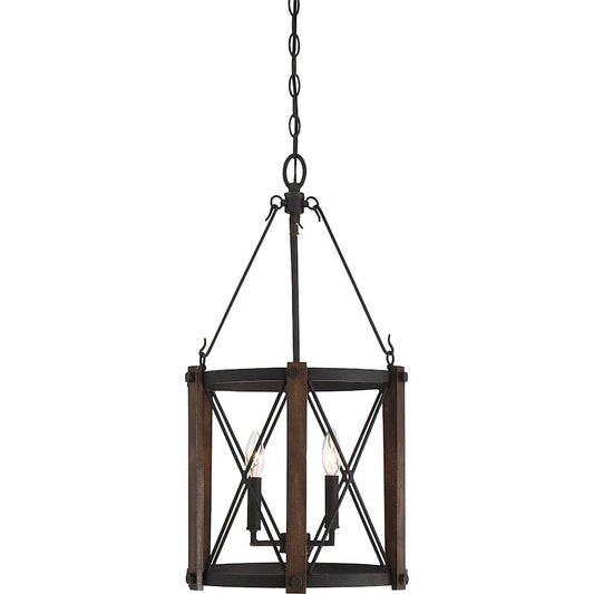 Quoizel Baron 15in 3-Light Pendant | Traditional Marcado Black Steel | Kitchen Island & Dining Room | 15 x 15 x 27.5 in | Model BRO5203MK