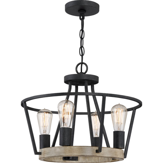 Quoizel Brockton 17in 4-Light Pendant | Farmhouse Grey Ash Steel and Faux Wood | Kitchen Island & Dining Room | 17.5 x 17.5 x 15 in | Model BRT2817GK