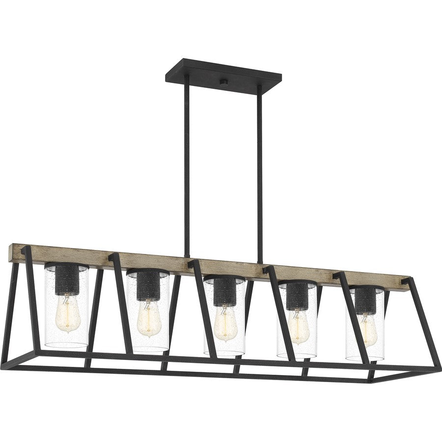 Quoizel Brockton 5Lt Island Chandelier, Grey Ash/Clear Seedy Glass - BRT5542GK