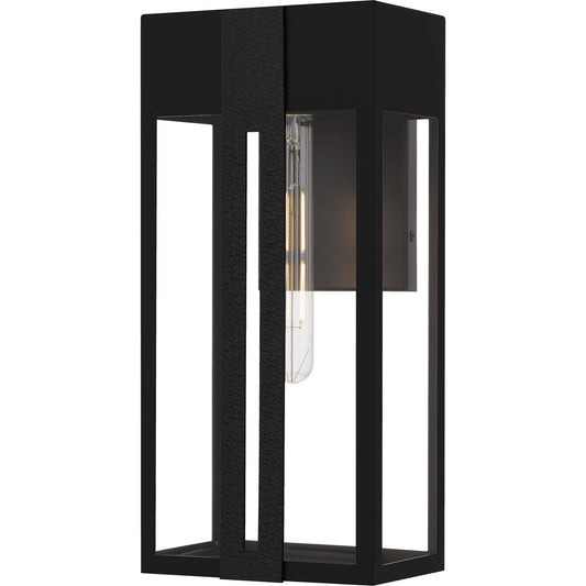 Quoizel Boswell 16in 1-Light Outdoor Lantern | Transitional Matte Black Aluminum and Clear Glass | Front Porch & Patio | Model BSW8407MBK