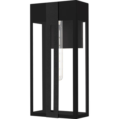 Quoizel Boswell 20in 1-Light Outdoor Wall Lantern | Transitional Matte Black and Clear Tempered Glass | Front Porch & Entryway | Model BSW8409MBK