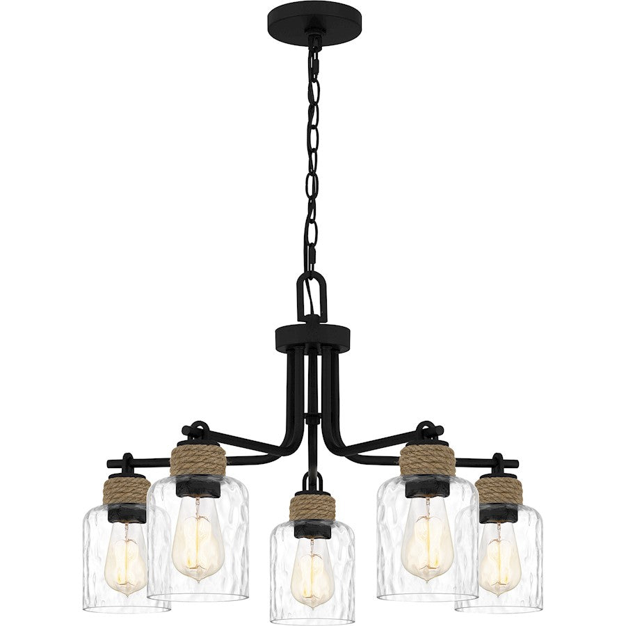 Quoizel Baltic 5 Light Chandelier, Matte Black/Clear Water
