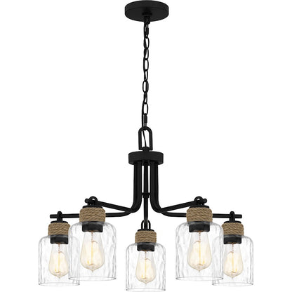 Quoizel Baltic 5 Light Chandelier, Matte Black/Clear Water