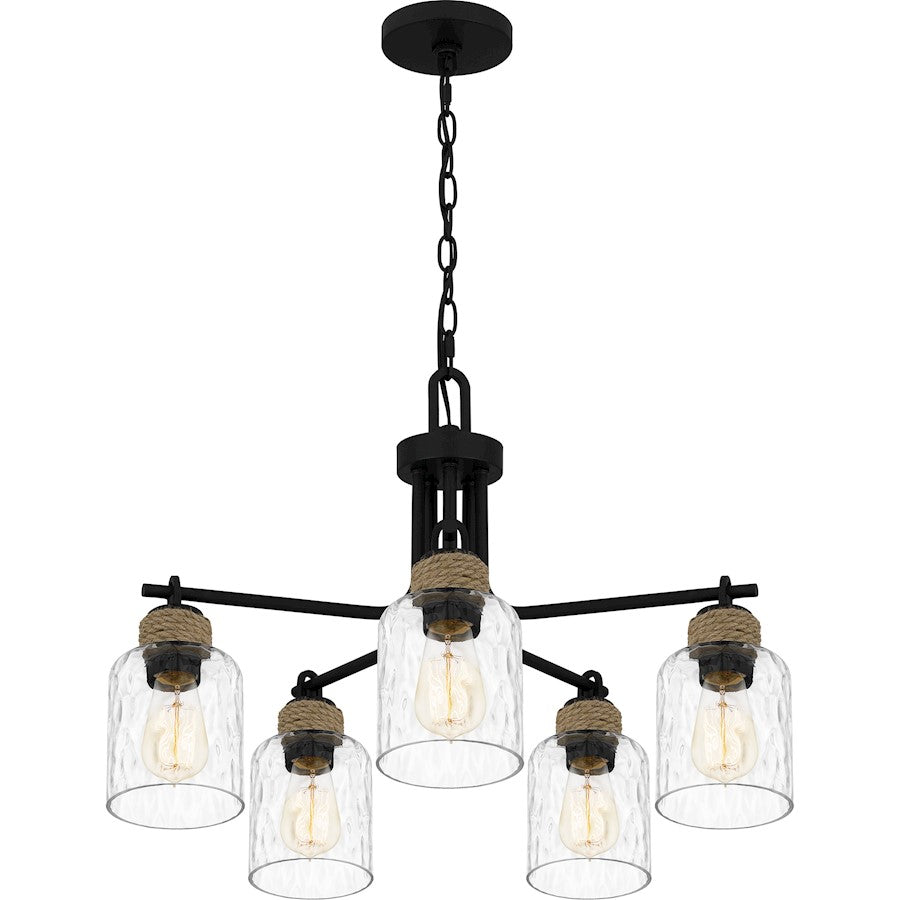 Quoizel Baltic 5 Light Chandelier, Matte Black/Clear Water