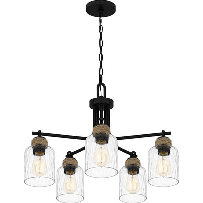 Quoizel Baltic 5 Light Chandelier, Matte Black/Clear Water