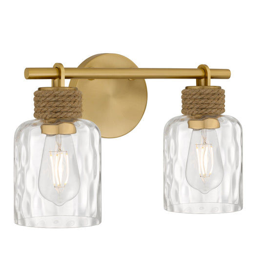 Quoizel Baltic 14in 2-Light Vanity Light | Coastal Brushed Gold and Clear Water Glass | Bathroom Vanity | 14.5 x 5.75 x 9.25 in | Model BTC8614BRG