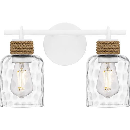 Quoizel Baltic 14in 2-Light Vanity Light | Coastal Matte White and Clear Water Glass | Bathroom Vanity | 14.5 x 5.75 x 9.25 in | Model BTC8614W