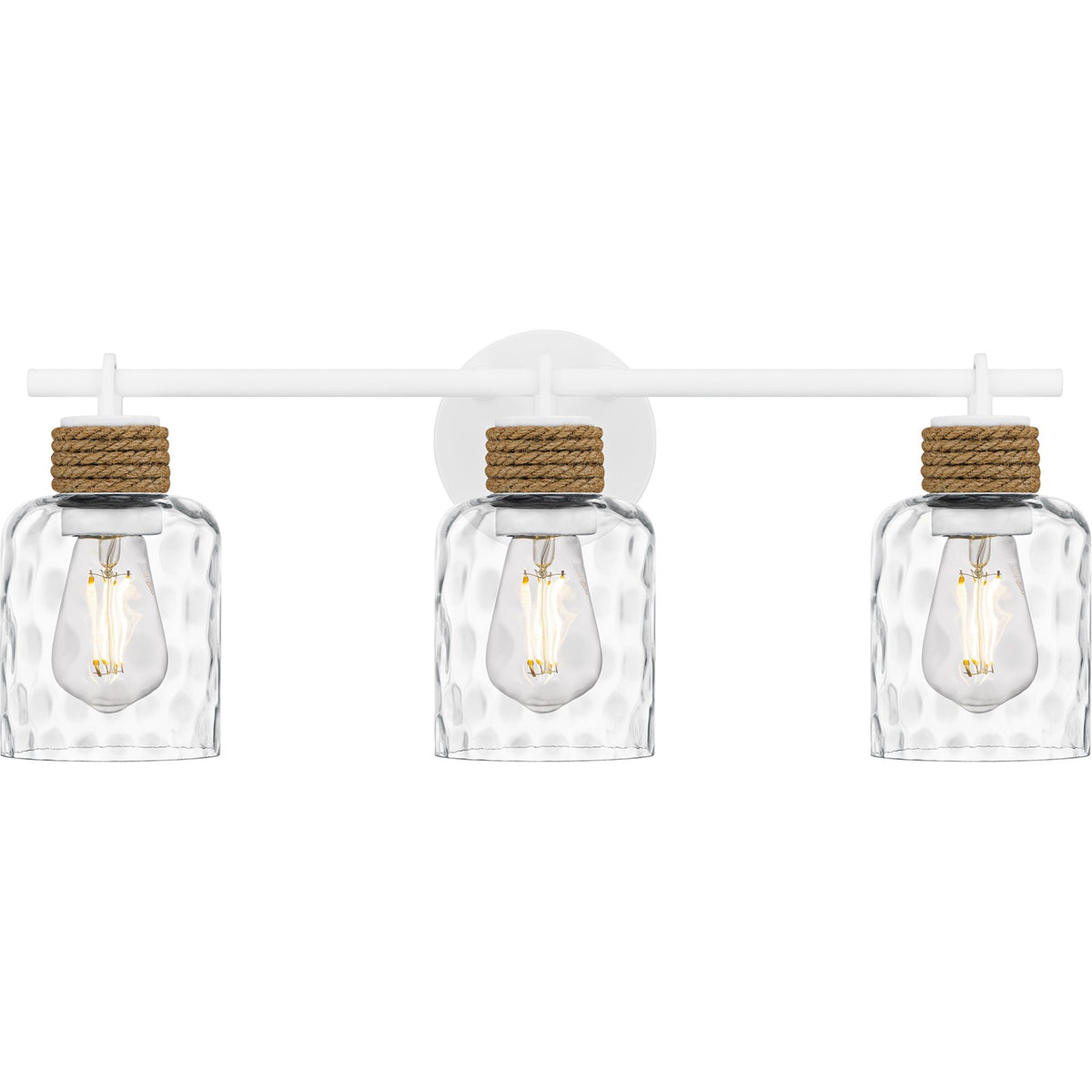 Quoizel Baltic 24in 3-Light Vanity Light | Coastal Matte White and Clear Water Glass | Bathroom Vanity & Powder Room | Model BTC8624W