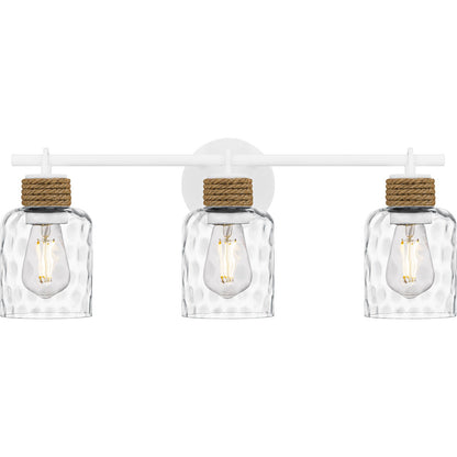 Quoizel Baltic 24in 3-Light Vanity Light | Coastal Matte White and Clear Water Glass | Bathroom Vanity & Powder Room | Model BTC8624W