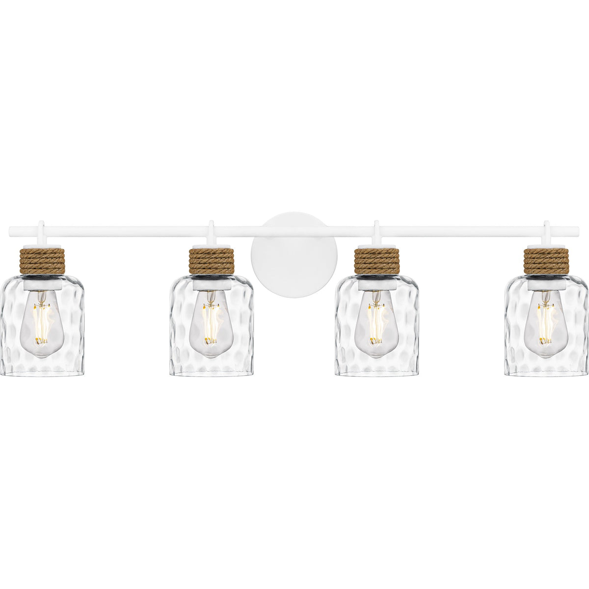 Quoizel Baltic 34in 4-Light Vanity Light | Coastal Matte White and Clear Water Glass | Bathroom Vanity | 33.75 x 5.75 x 9.25 in | Model BTC8634W