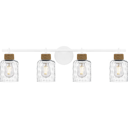 Quoizel Baltic 34in 4-Light Vanity Light | Coastal Matte White and Clear Water Glass | Bathroom Vanity | 33.75 x 5.75 x 9.25 in | Model BTC8634W