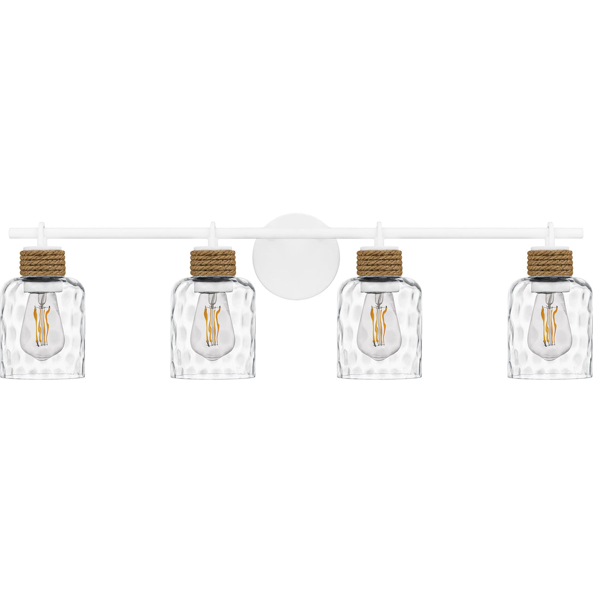 Quoizel Baltic 34in 4-Light Vanity Light | Coastal Matte White and Clear Water Glass | Bathroom Vanity | 33.75 x 5.75 x 9.25 in | Model BTC8634W