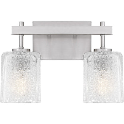 Quoizel Brenthouse 14in 2-Light Vanity Light | Modern Brushed Nickel and Clear Glass | Bathroom Vanity | 13.5 x 6.75 x 9.25 in | Model BTH8613BN