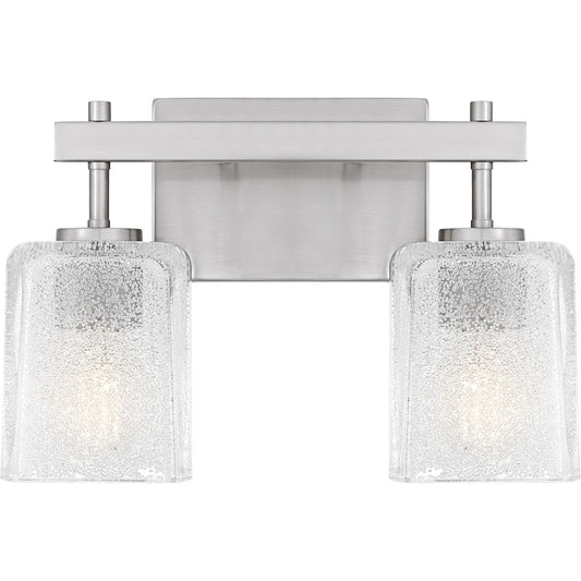 Quoizel Brenthouse 14in 2-Light Vanity Light | Modern Brushed Nickel and Clear Glass | Bathroom Vanity | 13.5 x 6.75 x 9.25 in | Model BTH8613BN