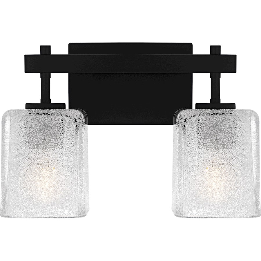 Quoizel Brenthouse 14in 2-Light Vanity Light | Modern Matte Black and Clear Glass | Bathroom Vanity | 13.5 x 6.75 x 9.25 in | Model BTH8613MBK
