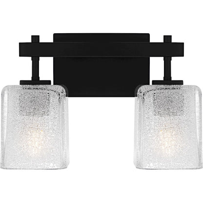 Quoizel Brenthouse 14in 2-Light Vanity Light | Modern Matte Black and Clear Glass | Bathroom Vanity | 13.5 x 6.75 x 9.25 in | Model BTH8613MBK