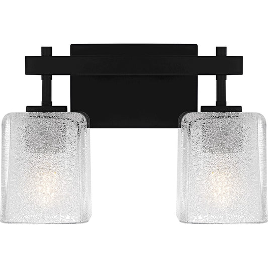 Quoizel Brenthouse 14in 2-Light Vanity Light | Modern Matte Black and Clear Glass | Bathroom Vanity | 13.5 x 6.75 x 9.25 in | Model BTH8613MBK
