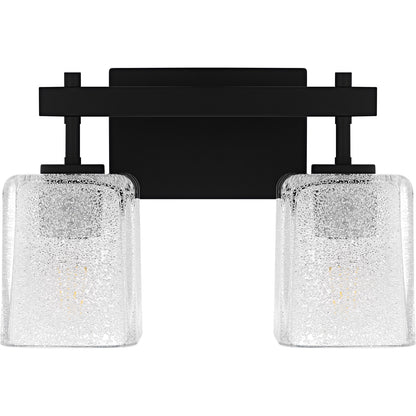 Quoizel Brenthouse 14in 2-Light Vanity Light | Modern Matte Black and Clear Glass | Bathroom Vanity | 13.5 x 6.75 x 9.25 in | Model BTH8613MBK