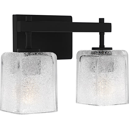 Quoizel Brenthouse 14in 2-Light Vanity Light | Modern Matte Black and Clear Glass | Bathroom Vanity | 13.5 x 6.75 x 9.25 in | Model BTH8613MBK