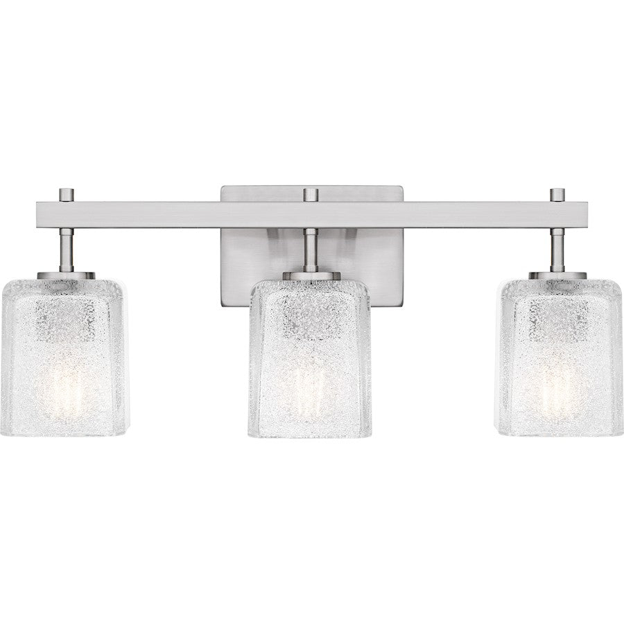 Quoizel Brenthouse 23in 3-Light Vanity Light | Modern Brushed Nickel and Clear Glass | Bathroom Vanity | 22.5 x 6.75 x 9.25 in | Model BTH8622BN