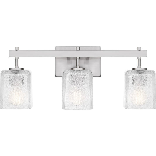 Quoizel Brenthouse 23in 3-Light Vanity Light | Modern Brushed Nickel and Clear Glass | Bathroom Vanity | 22.5 x 6.75 x 9.25 in | Model BTH8622BN