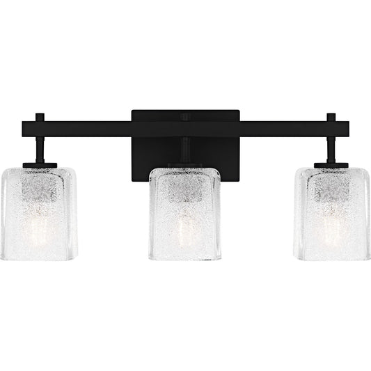 Quoizel Brenthouse 22in 3-Light Vanity Light | Modern Matte Black and Clear Glass | Bathroom Vanity & Powder Room | Model BTH8622MBK