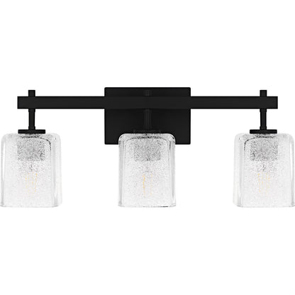 Quoizel Brenthouse 22in 3-Light Vanity Light | Modern Matte Black and Clear Glass | Bathroom Vanity & Powder Room | Model BTH8622MBK