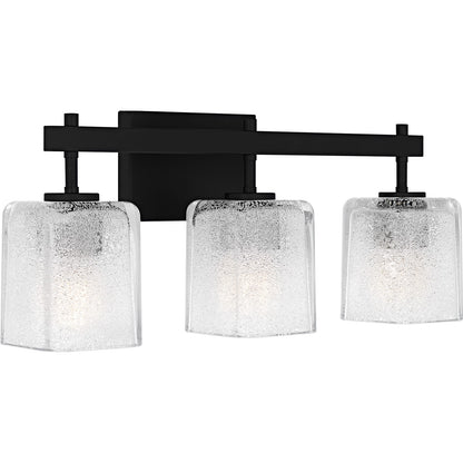 Quoizel Brenthouse 22in 3-Light Vanity Light | Modern Matte Black and Clear Glass | Bathroom Vanity & Powder Room | Model BTH8622MBK