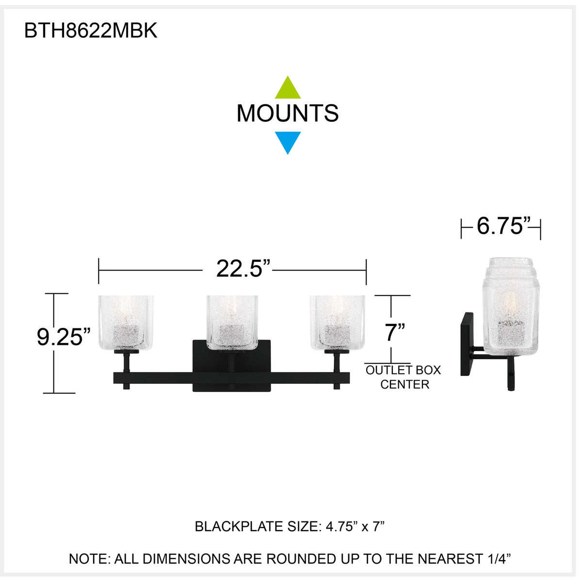 Quoizel Brenthouse 22in 3-Light Vanity Light | Modern Matte Black and Clear Glass | Bathroom Vanity & Powder Room | Model BTH8622MBK