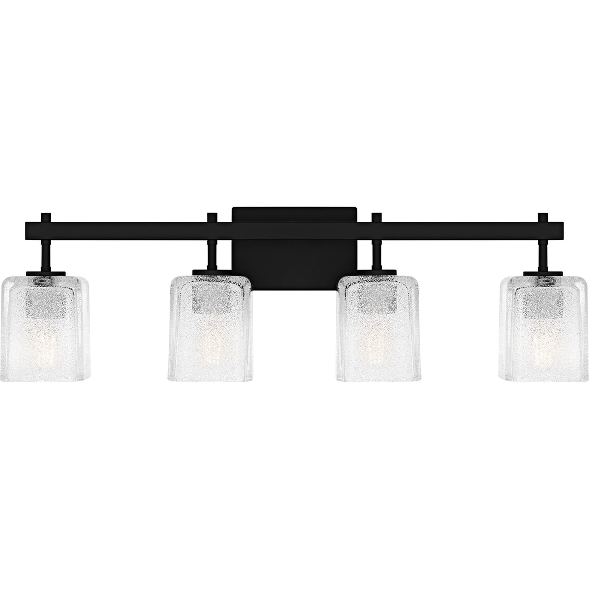 Quoizel Brenthouse 31in 4-Light Vanity Light | Modern Matte Black and Clear Glass | Bathroom Vanity & Powder Room | Model BTH8631MBK
