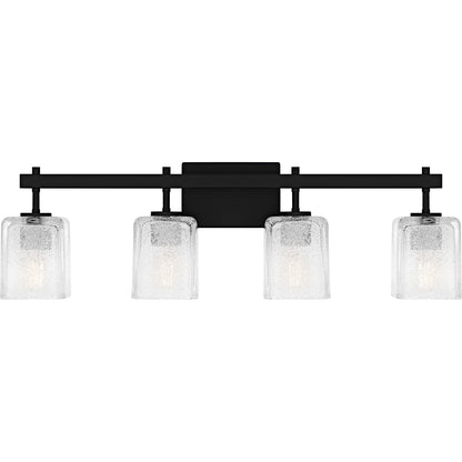 Quoizel Brenthouse 31in 4-Light Vanity Light | Modern Matte Black and Clear Glass | Bathroom Vanity & Powder Room | Model BTH8631MBK