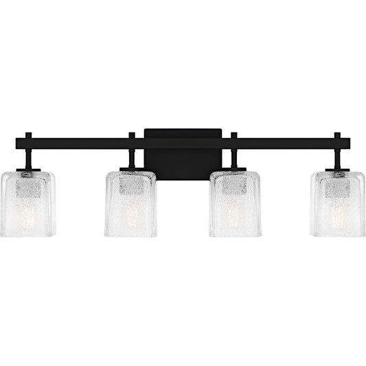 Quoizel Brenthouse 31in 4-Light Vanity Light | Modern Matte Black and Clear Glass | Bathroom Vanity & Powder Room | Model BTH8631MBK