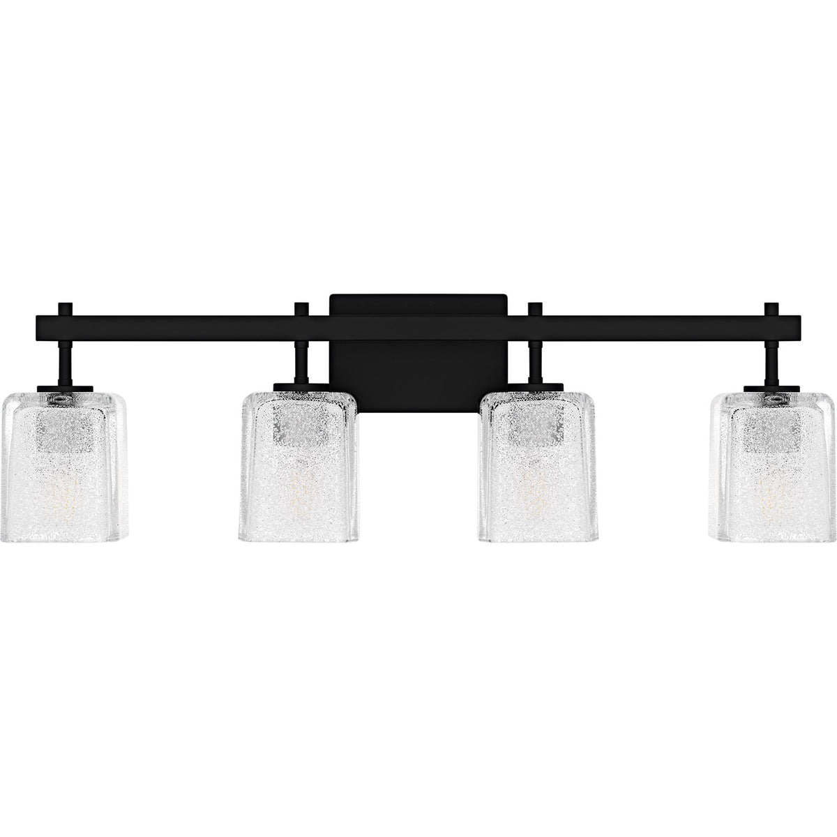Quoizel Brenthouse 31in 4-Light Vanity Light | Modern Matte Black and Clear Glass | Bathroom Vanity & Powder Room | Model BTH8631MBK