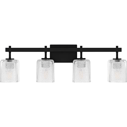 Quoizel Brenthouse 31in 4-Light Vanity Light | Modern Matte Black and Clear Glass | Bathroom Vanity & Powder Room | Model BTH8631MBK