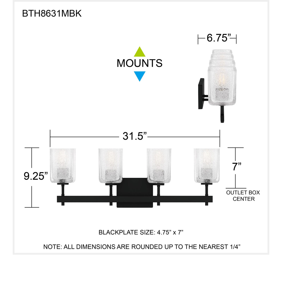 Quoizel Brenthouse 31in 4-Light Vanity Light | Modern Matte Black and Clear Glass | Bathroom Vanity & Powder Room | Model BTH8631MBK