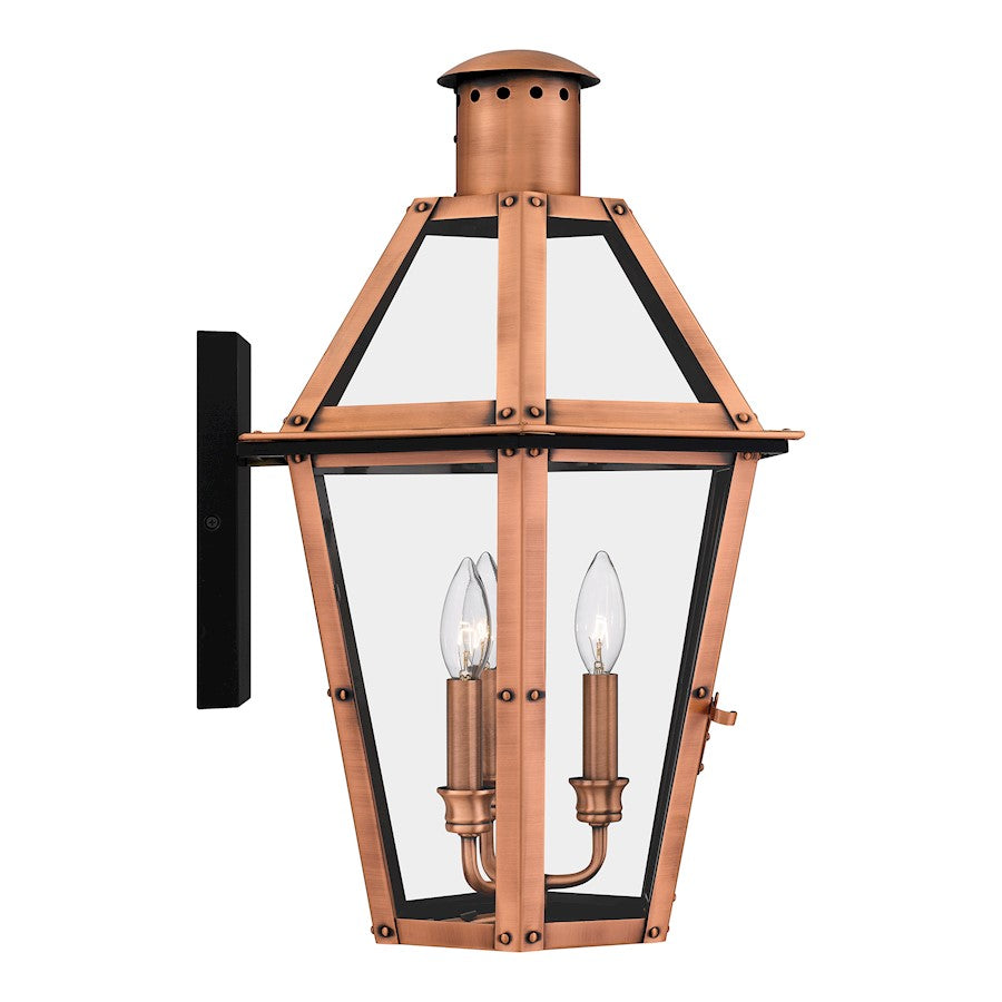 Quoizel Burdett 3 Light 21" Outdoor Lantern, Aged Copper/Clear