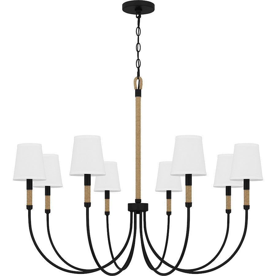 Quoizel Bayside 8 Light Chandelier, Matte Black/White Fabric