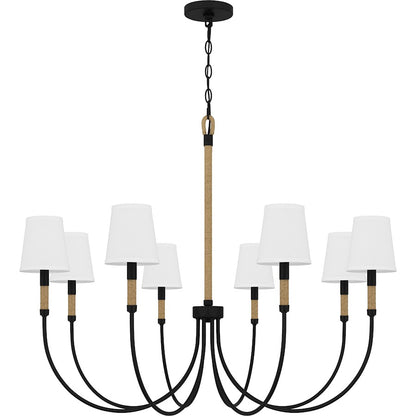 Quoizel Bayside 8 Light Chandelier, Matte Black/White Fabric