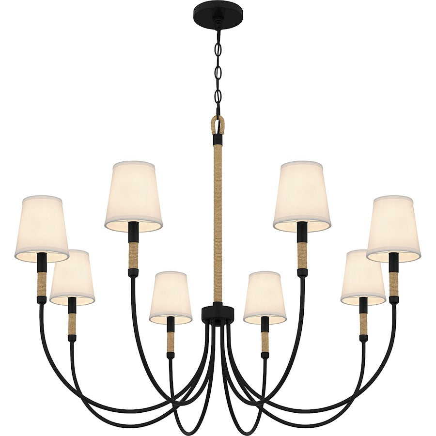 Quoizel Bayside 8 Light Chandelier, Matte Black/White Fabric