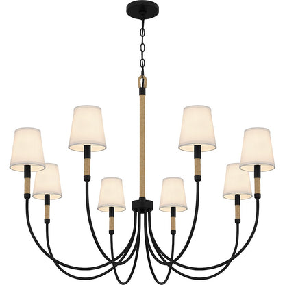 Quoizel Bayside 8 Light Chandelier, Matte Black/White Fabric