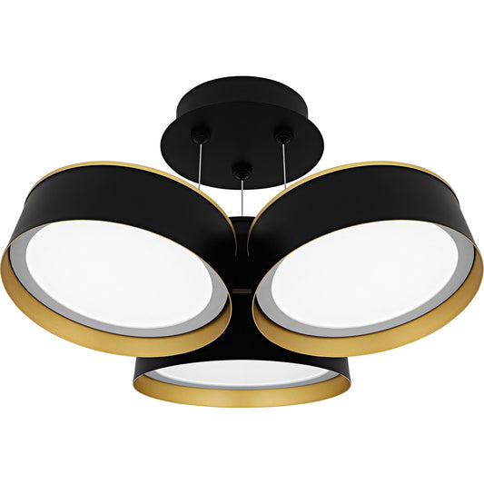 Quoizel Byrnes 19in 1-Light Semi-Flush Mount | Modern Matte Black and Gold Metal | Bedroom & Hallway Accent Light | 19 x 19 x 10 in | Model BYS1719MBK