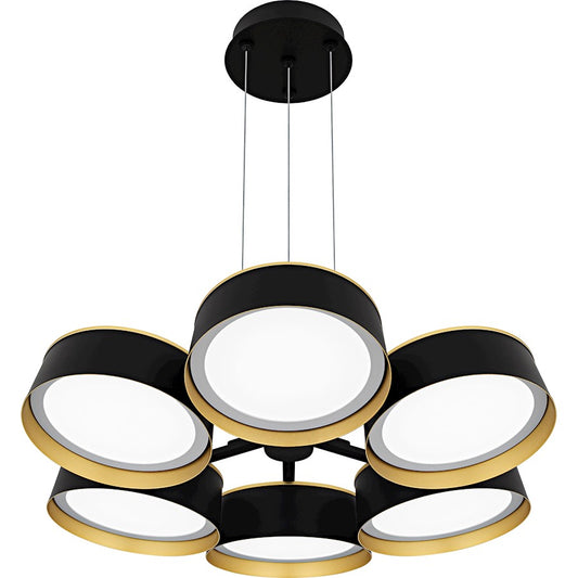 Quoizel Byrnes 26in 1-Light Chandelier | Modern Matte Black and Gold Metal | Dining Room & Living Room | 26 x 26 x 4.5 in | Model BYS5026MBK